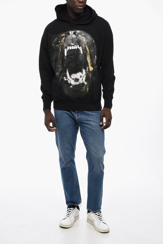 Felpa Hoodie in Cotone Garzato con Maxi Stampa