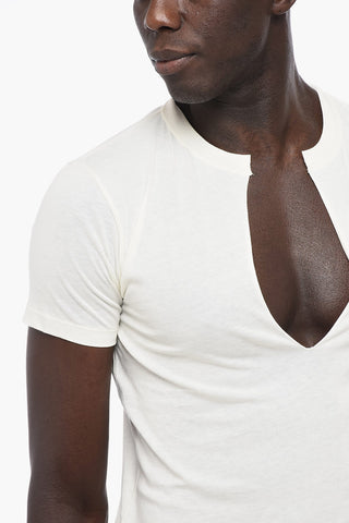 Cotton T-Shirt with Raw-cut V Neck