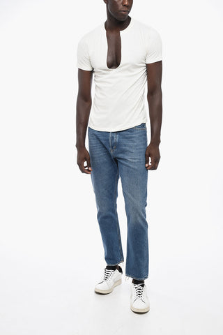 Cotton T-Shirt with Raw-cut V Neck