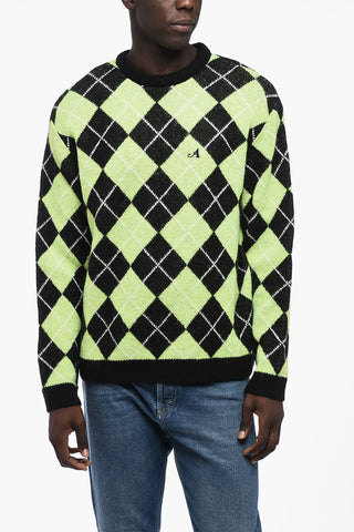 Argyl Motif Two-Tone Crew-neck Sweater