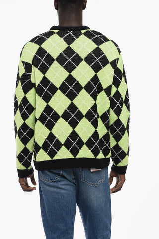 Argyl Motif Two-Tone Crew-neck Sweater