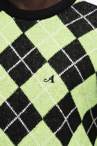 Argyl Motif Two-Tone Crew-neck Sweater