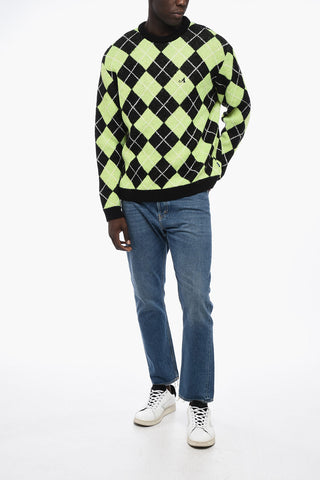 Argyl Motif Two-Tone Crew-neck Sweater