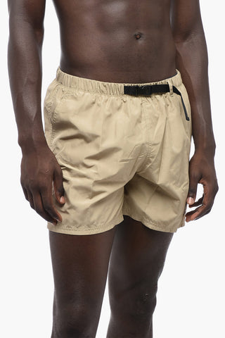 Costume da Bagno Boxer Cargo in Tinta Unita con Cintura Industrial