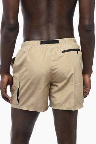 Costume da Bagno Boxer Cargo in Tinta Unita con Cintura Industrial