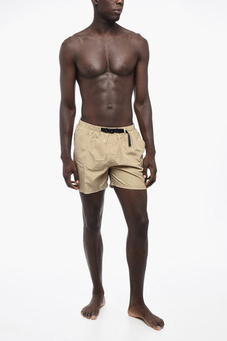 Costume da Bagno Boxer Cargo in Tinta Unita con Cintura Industrial