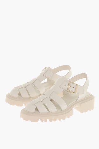 Leather Sandals with Golden Buckle