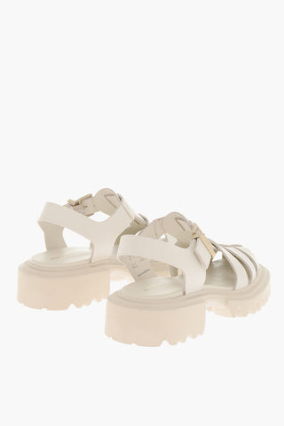 Leather Sandals with Golden Buckle