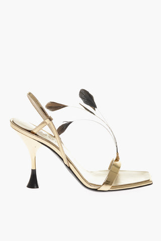 Laminated Leather KIMI VEGAS Sandals with Feathers Details 10cm