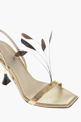 Laminated Leather KIMI VEGAS Sandals with Feathers Details 10cm