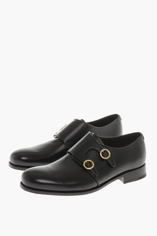 Leather Double Buckle Monk Strap Shoes