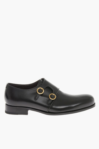 Leather Double Buckle Monk Strap Shoes