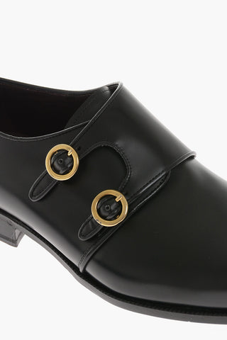 Leather Double Buckle Monk Strap Shoes