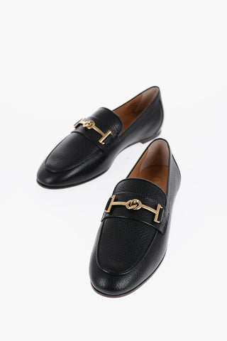 Textured Leather Bit Loafers with Golde-Effect Detail