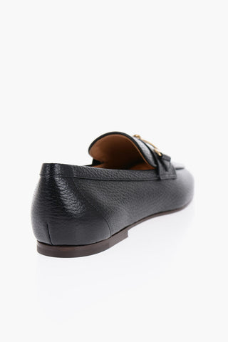 Textured Leather Bit Loafers with Golde-Effect Detail