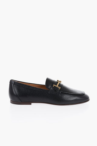 Textured Leather Bit Loafers with Golde-Effect Detail