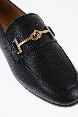 Textured Leather Bit Loafers with Golde-Effect Detail