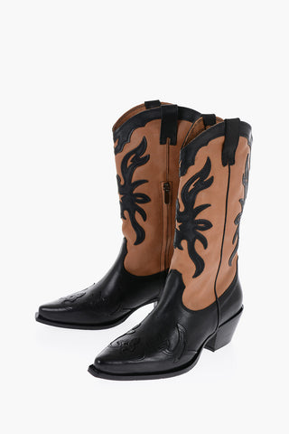 Two-Tone leather Wester Boots with Heel 6cm