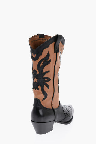 Two-Tone leather Wester Boots with Heel 6cm