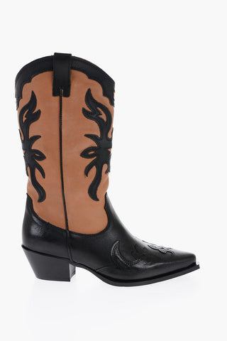 Two-Tone leather Wester Boots with Heel 6cm