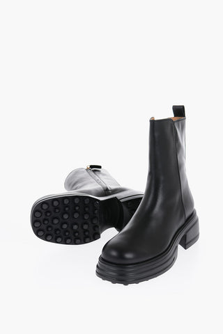 Solid Color Leather Booties with Heel 6,5cm