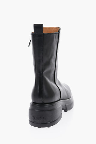 Solid Color Leather Booties with Heel 6,5cm