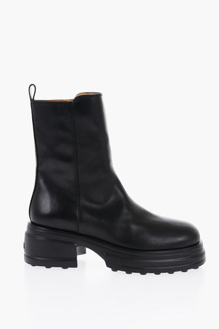 Solid Color Leather Booties with Heel 6,5cm