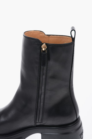 Solid Color Leather Booties with Heel 6,5cm