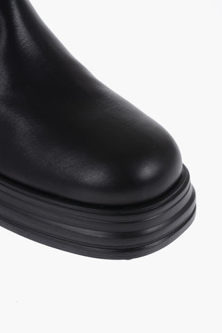 Solid Color Leather Booties with Heel 6,5cm