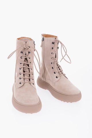 Suede Combat Boots with Side Zip