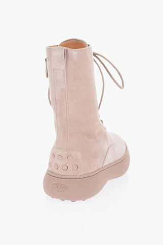 Suede Combat Boots with Side Zip