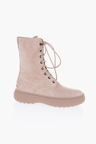 Suede Combat Boots with Side Zip