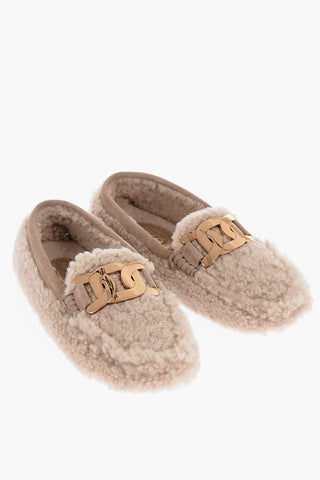 Real Fur Bit Loafers with Golde-Effect Detail