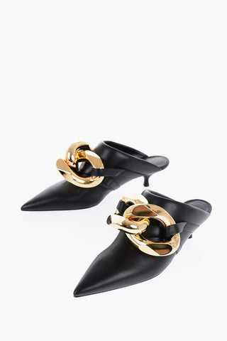 Leather Mules with Maxi  Golden Effect Chain 6cm