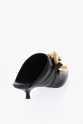 Leather Mules with Maxi  Golden Effect Chain 6cm