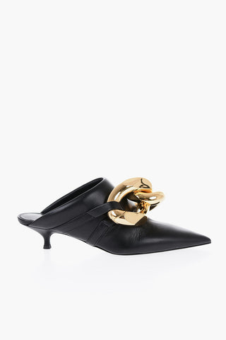 Leather Mules with Maxi  Golden Effect Chain 6cm