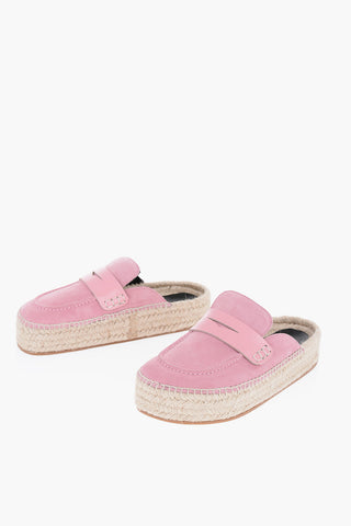 Suede Sabot with Raffia Sole 4cm
