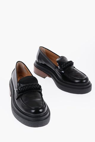 Leather Loafers with Braided Detail and Heel 6cm