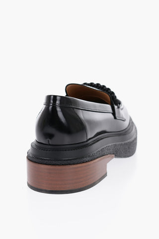 Leather Loafers with Braided Detail and Heel 6cm