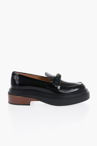 Leather Loafers with Braided Detail and Heel 6cm