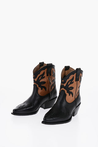 Two-Tone leather Wester Booties with Heel 6cm