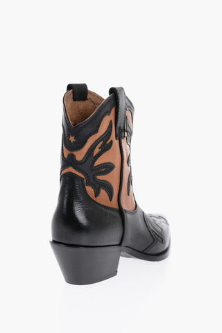 Two-Tone leather Wester Booties with Heel 6cm