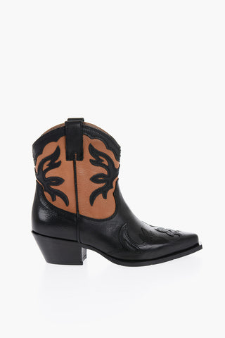 Two-Tone leather Wester Booties with Heel 6cm