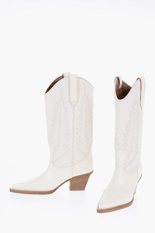 Leather Western Boots with Wooden Heel 8cm