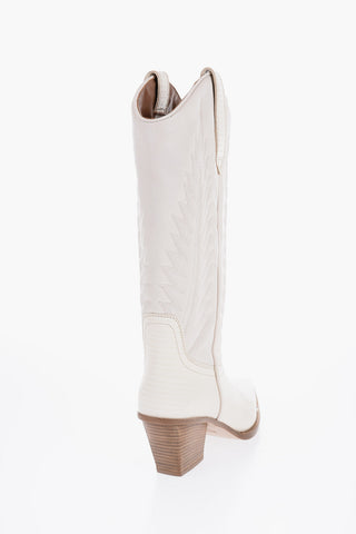 Leather Western Boots with Wooden Heel 8cm