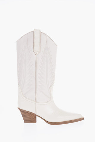 Leather Western Boots with Wooden Heel 8cm
