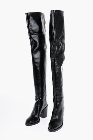 Crinkled Leather OPHELIA Boots with Chunky Heel 9cm