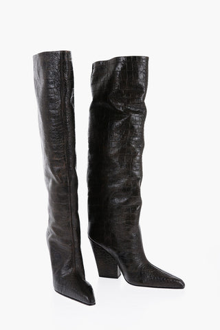 Croco-Leather Boots with Chunky Heel 11cm