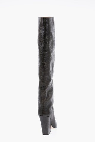 Croco-Leather Boots with Chunky Heel 11cm