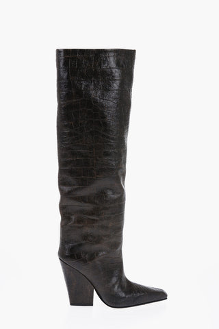 Croco-Leather Boots with Chunky Heel 11cm
